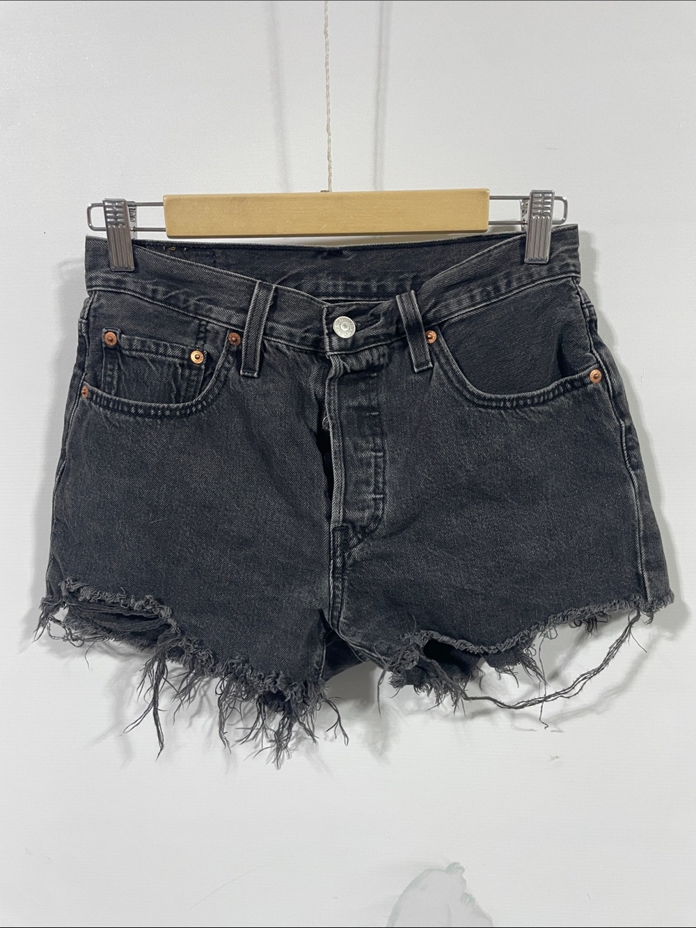 Levi's Black Frayed High-Rise Denim Shorts